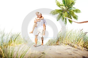 Couple Beach Bonding Getaway Romance Holiday Concept photo