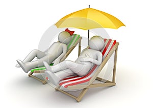 Couple on beach chairs under umbrella