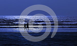 Couple on beach on moon light night