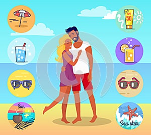 Couple on Beach with Summer Attributes around