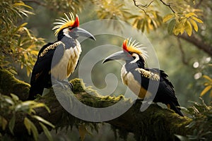 A couple of beautiful hornbills on a tree
