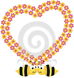 Couple bees with flower heart frame