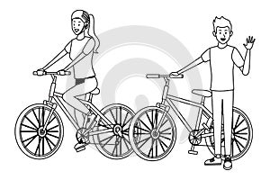 Couple in bicicles black and white