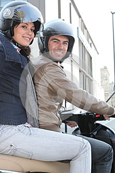 Couple of bikers with helmets