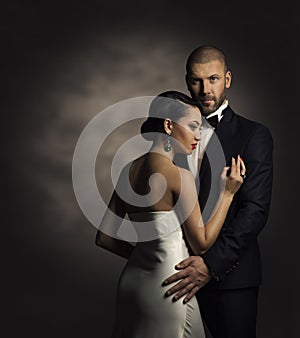 Couple in Black Suit and White Dress, Rich Man and Fashion Woman