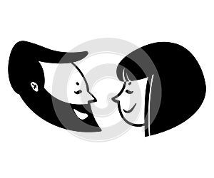 Couple black and white illustration on white background