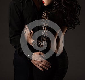 Couple in Black, Woman Man no Faces, Lady Lace Dress photo