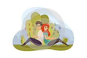 Couple, blogging, coding concept