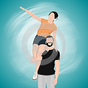 Vector couple on a blue background photo