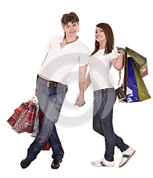 Couple in blue jeans shopping.