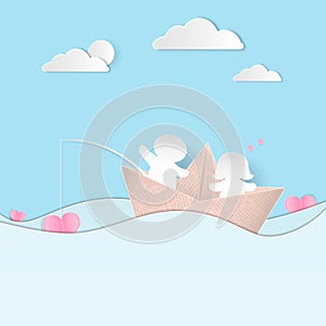 Couple in a boat floating in the sea