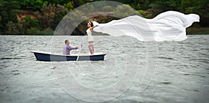 Couple in a boat outdoors