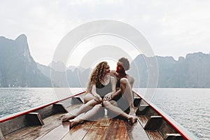 Couple boating on a quiet lake