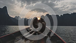 Couple boating on a quiet lake