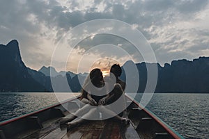 Couple boating on a quiet lake