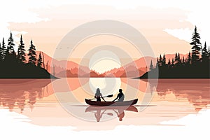 Couple boating on a quiet lake vector flat isolated illustration