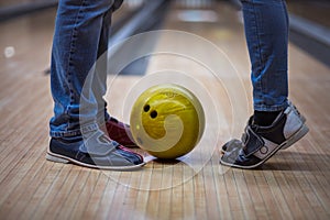 Couple at a bowling alley