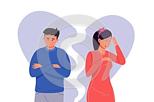 Couple breakup. Break relationship girlfriend boyfriend, couples conflict dispute communication love quarrel, cartoon