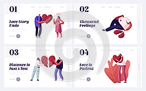 Couple Breakup, Disagreement and Cheating Website Landing Page Set. Men and Women with Broken Heart Parting