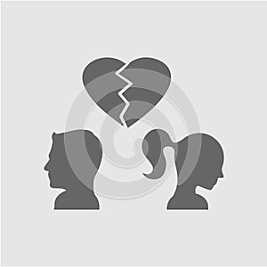 Couple broken heart vector icon.