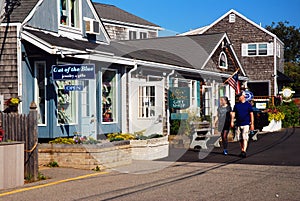 A couple browses the boutiques