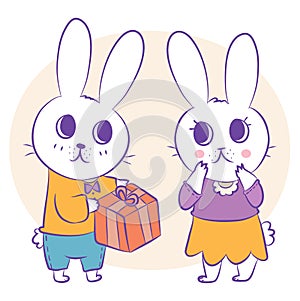 Couple of bunnies, vector
