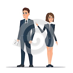 Couple business people in business suits is standing