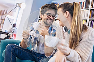 Couple in cafe enjoying the time spending with each other