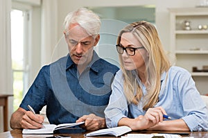 Couple calculating bills