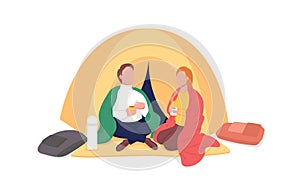 Couple camping semi flat color vector characters