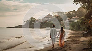 Romantic Beach Walk Near Balinese Resort With Traditional Motifs