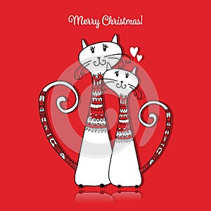 Couple of cats in cozy sweaters. Christmas card design