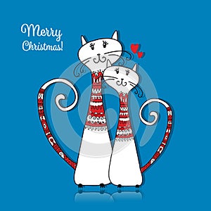 Couple of cats in cozy sweaters. Christmas card design