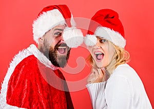 Couple celebrate winter holiday christmas party. Christmas masquerade karnival concept. Couple cheerful face celebrate