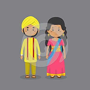 Couple Character Indian Wearing Traditional Dress