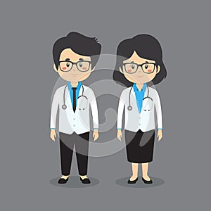 Couple Character Wearing Doctor Uniform