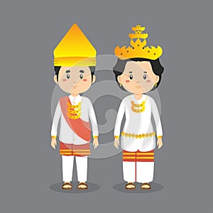 Couple Character Wearing Lampung Traditional Dress