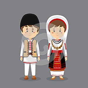 Couple Character Wearing Romanians National Dress