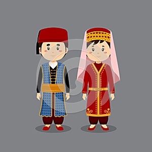 Couple Character Wearing Turks National Dress