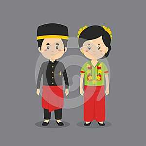 Couple Character Wearing West Sulawesi Traditional Dress