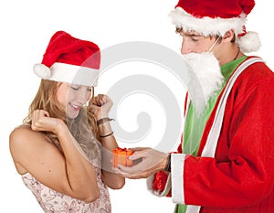 Couple in a Christmas hats and clothes