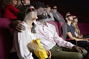 Couple In Cinema Wearing 3D Glasses Watching Comedy Film