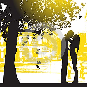 Couple in city park