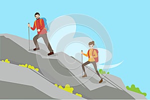 Couple climbing mountain