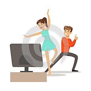Couple, Console And Motion Capture Dancing,Part Of Happy Gamers Enjoying Playing Video Game, People Indoors Having Fun