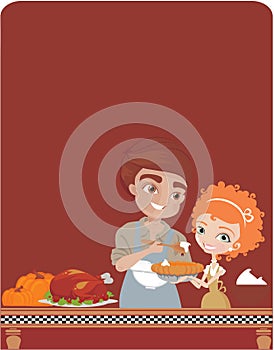 Couple cooking for Thanksgiving