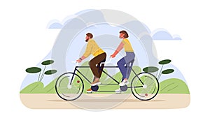 Couple cycling at holiday vector concept