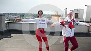 Couple dances separate latina salsa footwork, autentic, rumba cubana on the roof