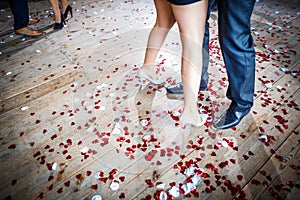 Couple dancing on a dance floor during a wedding celebration party