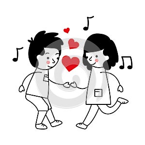 Couple dancing between hearts